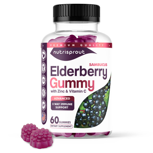 The Nurtrisprout natural immune booster Sambucus Elderberry Gummy with Zinc and Vitamin C Supplement