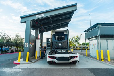 The Nikola Two is filled up at the hydrogen station at Nikola's Phoenix headquarters.
