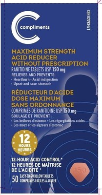 Compliments Maximum Strength Acid Reducer (50 tablets) (CNW Group/Health Canada)