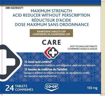 Réducteur d’acide dose maximale vendu sous le nom de marque CO-OP Care + (24 comprimés) (Groupe CNW/Santé Canada)