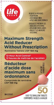 Rducteur d'acide dose maximale vendu sous le nom de marque Life (50 comprims) (Groupe CNW/Sant Canada)
