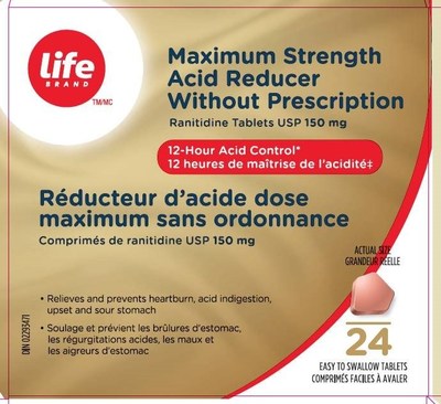Rducteur d'acide dose maximale vendu sous le nom de marque Life (24 comprims) (Groupe CNW/Sant Canada)