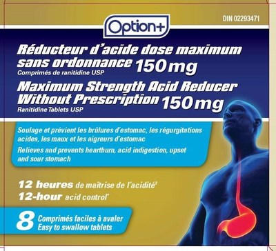 Rducteur d'acide dose maximale venu sous le nom de marque Option + (8 comprims) (Groupe CNW/Sant Canada)