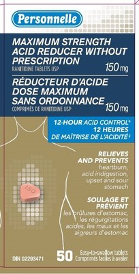 Rducteur d'acide dose maximale vendu sous le nom de marque Personnelle (50 comprims) (Groupe CNW/Sant Canada)