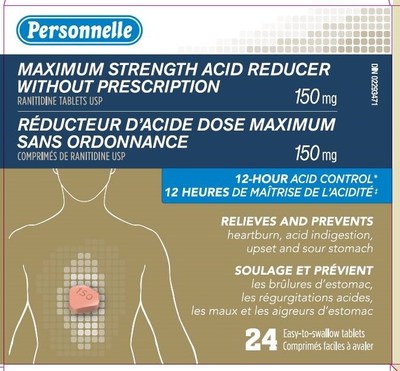 Réducteur d’acide dose maximale vendu sous le nom de marque Personelle (24 comprimés) (Groupe CNW/Santé Canada)