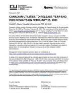 Canadian Utilities to Release Year-End 2020 Results On February 25, 2021