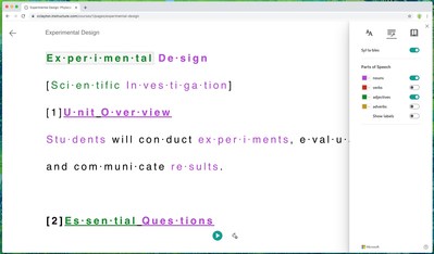 Microsoft Immersive Reader view within Canvas Pages