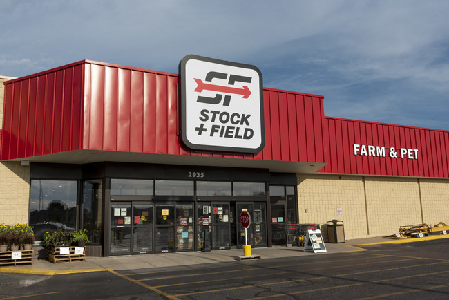Available for sale or lease, the Stock+Field big-box store on Pinery Road in Portage, Wisc. totals 89,381 square feet and sits on 9.5 acres. The building was renovated in 2019.