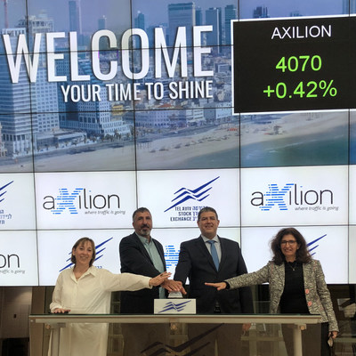 Management of Axilion Smart Mobility Opens Trading in Celebration of Its IPO on TASE and Entering the TA-90 Index (Photography credit - The Tel-Aviv Stock Exchange)