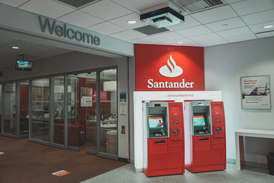 Aerapy upper air UV unit, the Zone360, installed near an ATM at Santander Bank.