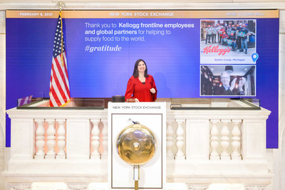 Kellogg Company (NYSE: K) Chairman and CEO Steve Cahillane participated in today’s virtual closing bell ceremony with the New York Stock Exchange (NYSE) as part of its Gratitude Campaign to honor essential employees working throughout the COVID-19 pandemic.