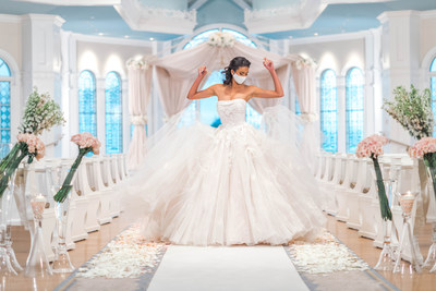 Paying tribute to the 30th anniversary of Disney's “Beauty and the Beast” and Disney’s Fairy Tale Weddings, Disney and Allure Bridals created this Belle-inspired ballgown with a shimmering brocade featuring a rose pattern. This is one of three Belle-inspired gowns in the 2021 line that also includes dresses inspired by Ariel, Cinderella, Jasmine, Snow White, Aurora, Rapunzel, Pocahontas and Tiana. (Disney)