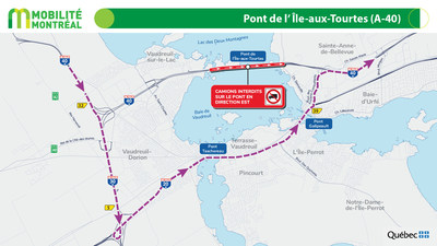 Pont de l'le-aux-Tourtes en direction est, dtour CAMIONS, fin de semaine du 12 fvrier (Groupe CNW/Ministre des Transports)