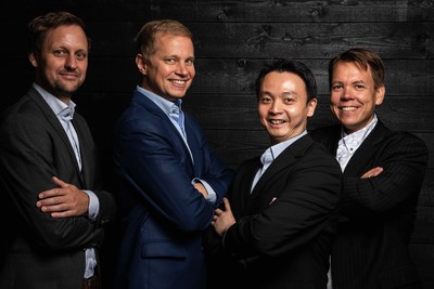 Founders: From left to right: Dr. Jan Goetz, CEO, Co-founder of IQM, Prof. Mikko Möttönen, Chief scientist, Co-founder of IQM, Dr. Kuan Yen Tan, CTO, Co-founder of IQM, Dr. Juha Vartiainen, COO, Co-founder of IQM 