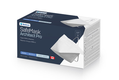 The Medicom SafeMask® Architect Pro™ 95PFE-L2 respirator offers optimal respiratory protection by filtering out over 95% of airborne particles. (CNW Group/AMD Medicom Inc.)