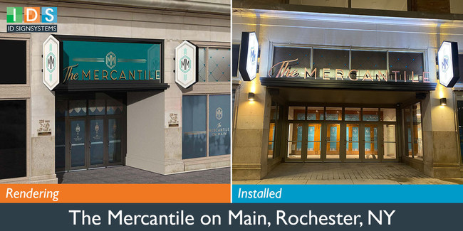 The Mercantile on Main in Rochester, NY is sporting a new collection of exterior and interior signage following ID Signsystems' collaboration with branding specialists Partners + Napier.