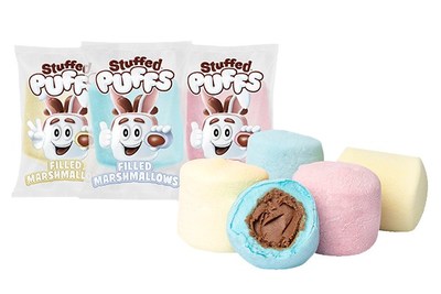 Each themed bag contains 10-single Classic Milk Chocolate Stuffed Puffs® with the velvety milk chocolate core in three different colors: Sunflower Yellow, Bubble Gum Pink and Daydream Blue