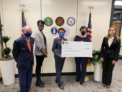 Dominion Energy awards The Steven A. Cohen Military Family Clinic at The Up Center a $50,000 grant in support of mental health services for post-9/11 veterans and military families. Pictured from left to right: Max Bartholomew, Dominion Energy Corporate Affairs, Contractor; Andrea Long, The Up Center Chief Program & Strategy Officer; Bonita Harris, Dominion's Eastern Region Policy Director; Tina Gill, The Up Center President & CEO; Sarah Pitzen, Cohen Clinic at The Up Center Lead Clinician