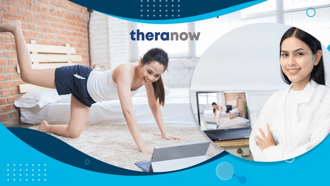 TheraNow's user-friendly platform can be accessed through the mobile app or website and is an all-in-one program with features including online rehabilitation sessions, home exercise programs, functional training, progress tracking and more.