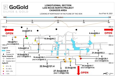Figure 4: Long Section – Casados Deposit (CNW Group/GoGold Resources Inc.)