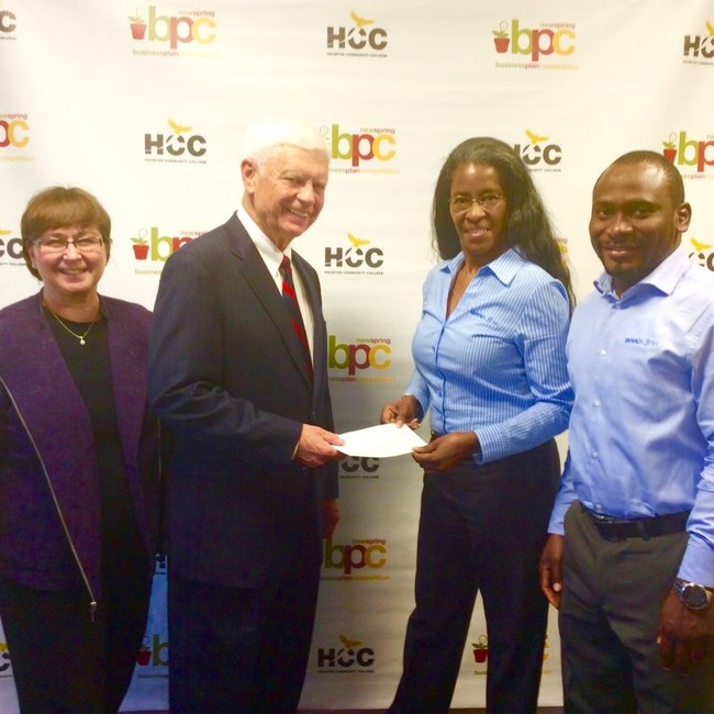 Permit Us Now team delivering first sponsorship check in 2017 to HCC BPC