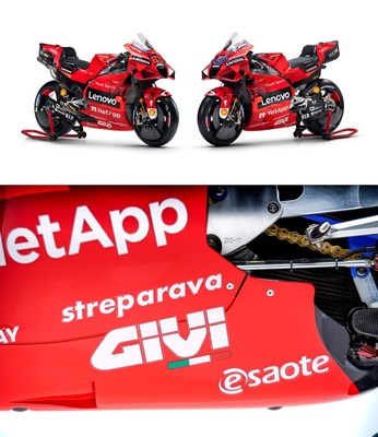 Ducati Desmosedici GP  and a detail of the fairing on the left side of the bike.