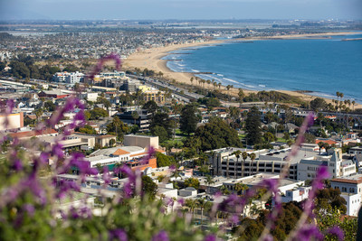 Aerial view of downtown Ventura, California and the coast of San Buenaventura State Beach