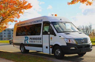 Zero-emission fully autonomous public transit van using Perrone Robotics technology.
