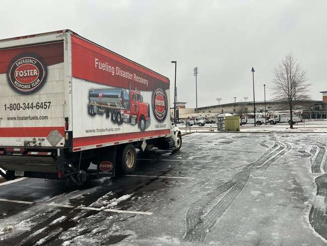 Winter weather creates challenges for crews and trucks on the road as they try to reach delivery sites safely. (PRNewsfoto/Foster Fuels, Inc.)