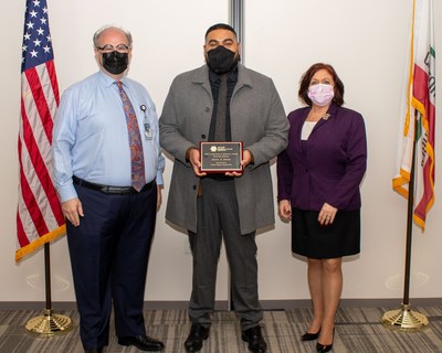 IEHP presented Daniels with a plaque honoring his ACAP Honorable Mention Award at a recent Governing Board Meeting. Pictured left to right: IEHP CEO Jarrod McNaughton, Riverside County DPSS Regional Manager Matt Daniels and IEHP Governing Board Chair and Riverside County Second District Supervisor Karen Spiegel.