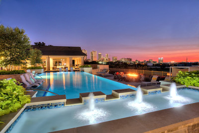 View of the Fort Worth skyline from the resort-style pool