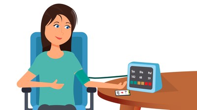 Woman monitoring blood pressure