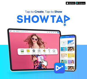 Lançamento do aplicativo "Showtap" de exibição em tempo real movendo o conteúdo na tela