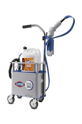 The Clorox® Total 360® System is an electrostatic sprayer that combines proven electrostatic technology with trusted Clorox® products to quickly and easily provide superior coverage in even the hardest-to-reach places. The Clorox® Total 360® System is an electrostatic sprayer that combines proven electrostatic technology with trusted Clorox® products to quickly and easily provide superior coverage in even the hardest-to-reach places.