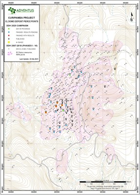 ADZN - El Domo Plan Map - Drill Collar Locations (as of February 23, 2021) (CNW Group/Adventus Mining Corporation)