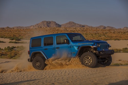 The 2021 Jeep® Wrangler Rubicon 392 launch edition, packed with 470 horsepower and 470 lb.-ft. of torque with a 6.4-liter (392-cubic-inch) V-8, carries a starting U.S. manufacturer’s suggested retail price (MSRP) of $73,500 (excluding $1,495 destination).