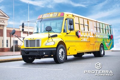 Thomas Built Buses Inc’s Saf-T-Liner® C2 Jouley electric school bus is powered by Proterra electric vehicle technology
