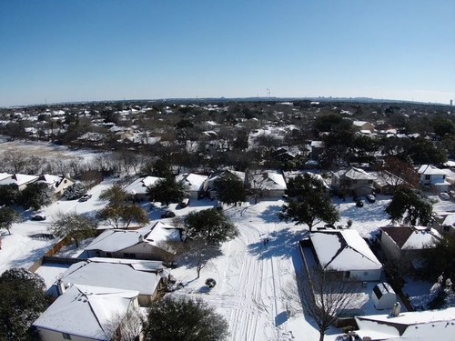 Aerial footage over San Antonio, Tex. during the historic February winter storm.