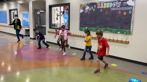 Students at Solomon Elementary School play a game with Unruly Splats.