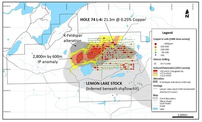 Figure 2 - Map of Lemon Lake showing inferred geology (CNW Group/Orogen Royalties Inc.)