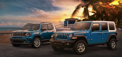 The 2021 Jeep® Wrangler Islander and Jeep Renegade Islander special editions include legendary Jeep 4x4 capability and offer unique, beach-themed accents, including Tiki Bob hood decal, as well as seats with the Islander embroidered logo and Surf Blue accent stitching.