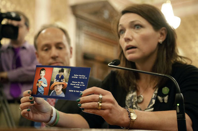 Nicole Hockley and Mark Barden advocating in Congress for Universal Background Checks in 2013, weeks after the murder of their first-graders at Sandy Hook Elementary School.