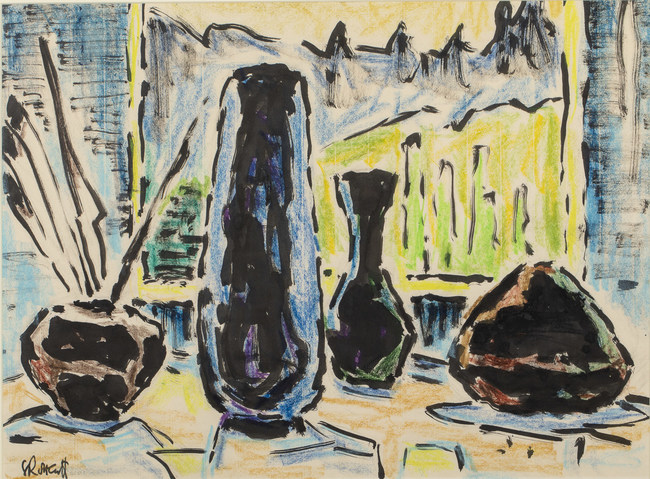 Karl Schmidt-Rottluff (German, 1884-1976), still life, pastel and India ink on wove paper, 15 1/8 x 20¼ in (sight). Gifted by the artist to Ambassador M.J. Hillenbrand in 1972, thence by descent to David M. Hillenbrand. Estimate: $10,000-$15,000