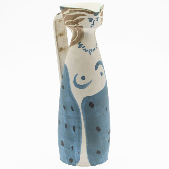 Pablo Picasso (Spanish, 1881-1973), 'Femme' (A.R. 296), Madoura pottery pitcher, 12in tall. Conceived in 1955 and executed in an edition of 100. Marked and signed 'Picasso' on bottom. Estimate: $7,000-$10,000