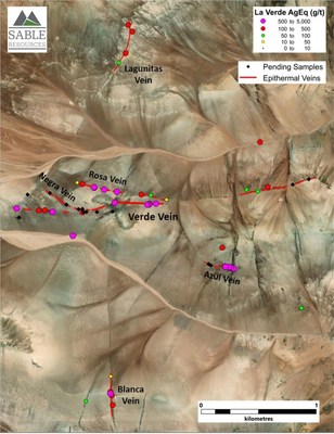 Figure 2. Location of the main Verde zone and new structures: Lagunitas and Blanca veins. (CNW Group/Sable Resources Ltd.)