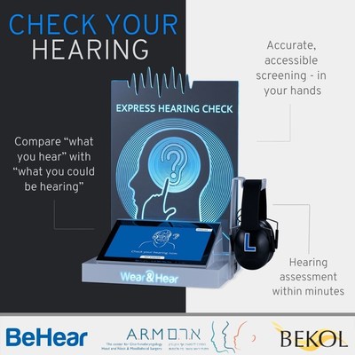 The A.R.M. Medical Center and Bekol, the organization representing the hard of hearing in Israel, are raising hearing health awareness and accessibility by leveraging BeHear’s innovative kiosks for self-administered hearing checks. (PRNewsfoto/Alango Technologies)