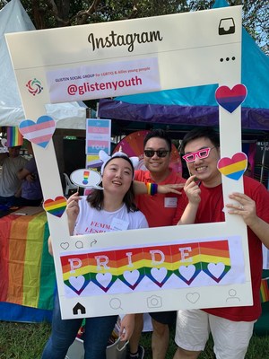 Cedric Yin-Cheng (right), founder of ANTRA on the Fair Day, Sydney Gay & Lesbian Mardi Gras 2020, Victoria Park, Sydney