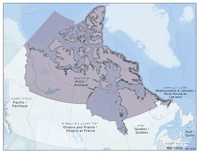 Carte de la Rgion de l'Arctique de Pches et Ocans Canada (Groupe CNW/Pches et Ocans Canada - Rgion du Centre et Arctique)