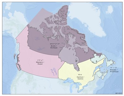 Canadian Coast Guard Regions Map (CNW Group/Fisheries and Oceans Central & Arctic Region)