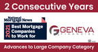 For Second Consecutive Year, Geneva Financial Named Among Best Mortgage Companies to Work For - Advances to Large Company Category